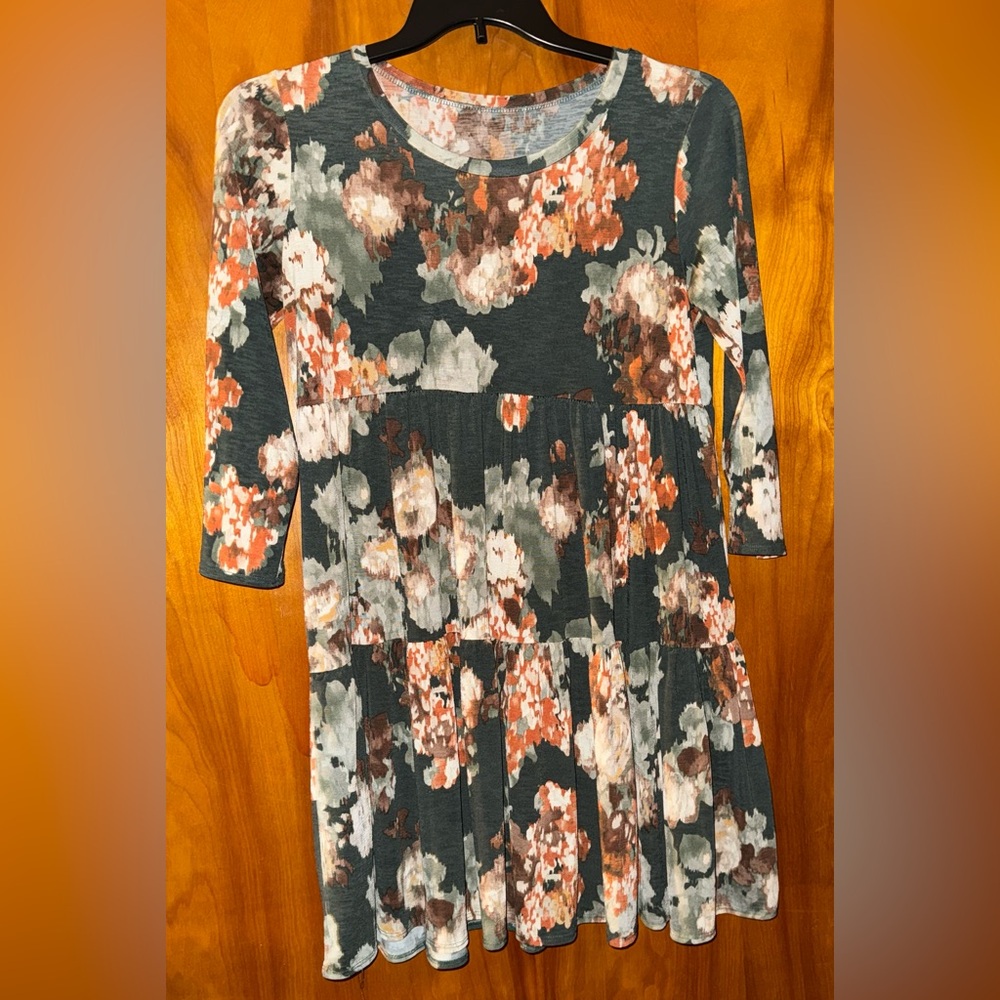Dark Green Floral Pattern Dress OS Fits Most